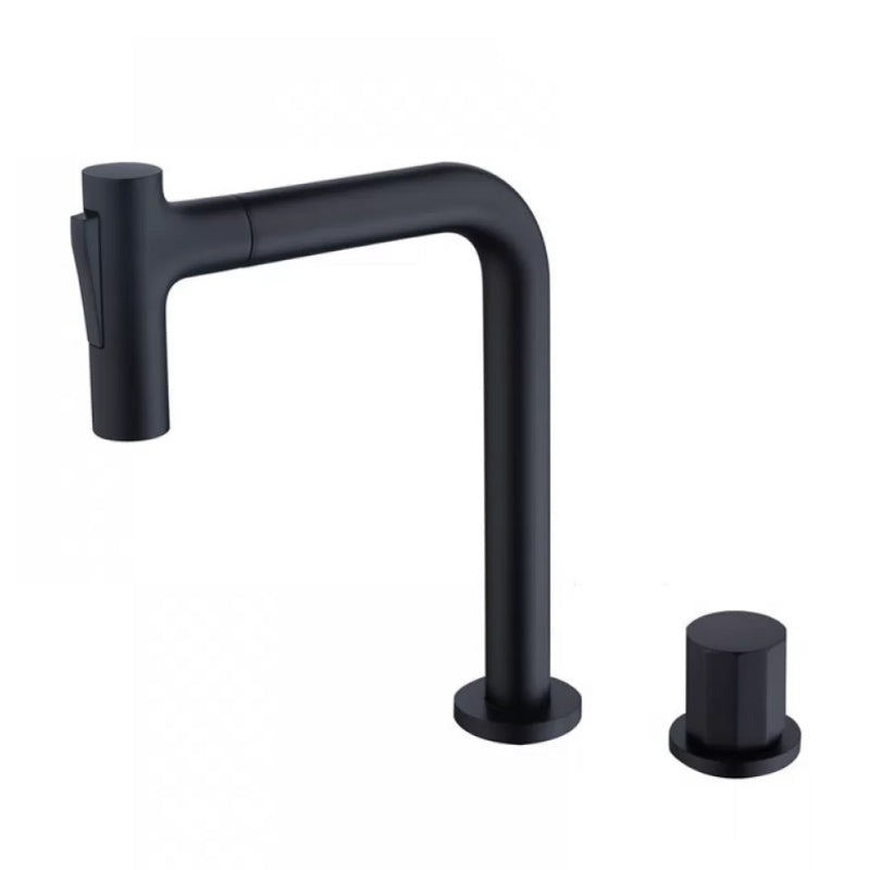 Widespread Bathroom Faucet Swivel Spout High-Arc with Pull Out Sprayer Black Short 1 Handle Clearhalo 'Bathroom Remodel & Bathroom Fixtures' 'Bathroom Sink Faucets' 'Bathroom Sinks & Faucet Components' 'bathroom_sink_faucets' 'Home Improvement' 'home_improvement' 'home_improvement_bathroom_sink_faucets' 7233571
