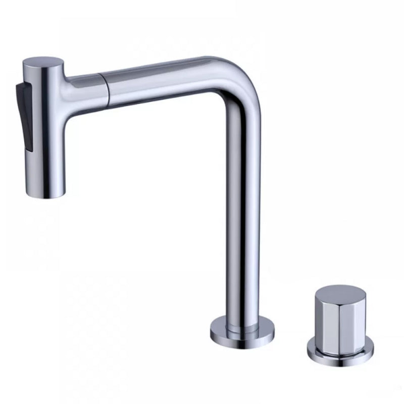 Widespread Bathroom Faucet Swivel Spout High-Arc with Pull Out Sprayer Silver Short 1 Handle Clearhalo 'Bathroom Remodel & Bathroom Fixtures' 'Bathroom Sink Faucets' 'Bathroom Sinks & Faucet Components' 'bathroom_sink_faucets' 'Home Improvement' 'home_improvement' 'home_improvement_bathroom_sink_faucets' 7233573