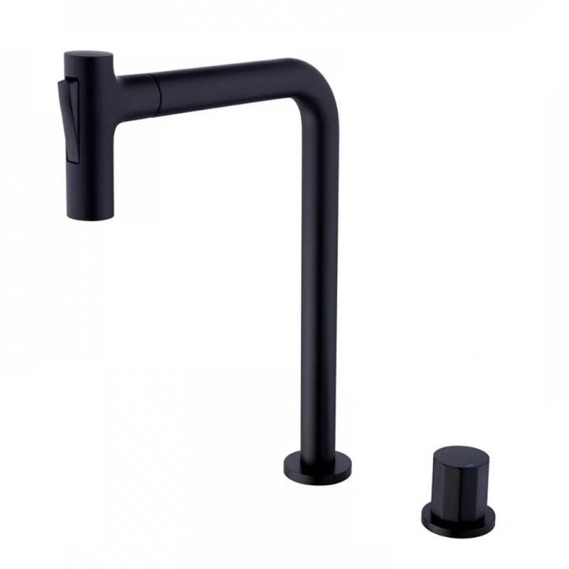 Widespread Bathroom Faucet Swivel Spout High-Arc with Pull Out Sprayer Black Tall 1 Handle Clearhalo 'Bathroom Remodel & Bathroom Fixtures' 'Bathroom Sink Faucets' 'Bathroom Sinks & Faucet Components' 'bathroom_sink_faucets' 'Home Improvement' 'home_improvement' 'home_improvement_bathroom_sink_faucets' 7233576