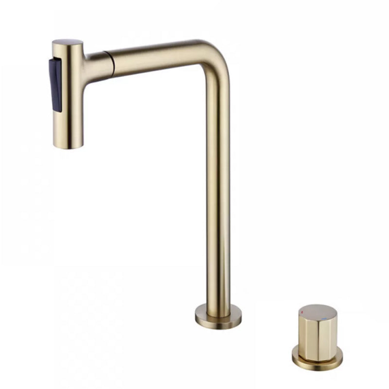 Widespread Bathroom Faucet Swivel Spout High-Arc with Pull Out Sprayer Gold Tall 1 Handle Clearhalo 'Bathroom Remodel & Bathroom Fixtures' 'Bathroom Sink Faucets' 'Bathroom Sinks & Faucet Components' 'bathroom_sink_faucets' 'Home Improvement' 'home_improvement' 'home_improvement_bathroom_sink_faucets' 7233578