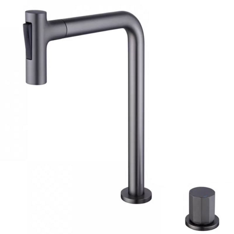 Widespread Bathroom Faucet Swivel Spout High-Arc with Pull Out Sprayer Gun Grey Tall 1 Handle Clearhalo 'Bathroom Remodel & Bathroom Fixtures' 'Bathroom Sink Faucets' 'Bathroom Sinks & Faucet Components' 'bathroom_sink_faucets' 'Home Improvement' 'home_improvement' 'home_improvement_bathroom_sink_faucets' 7233579