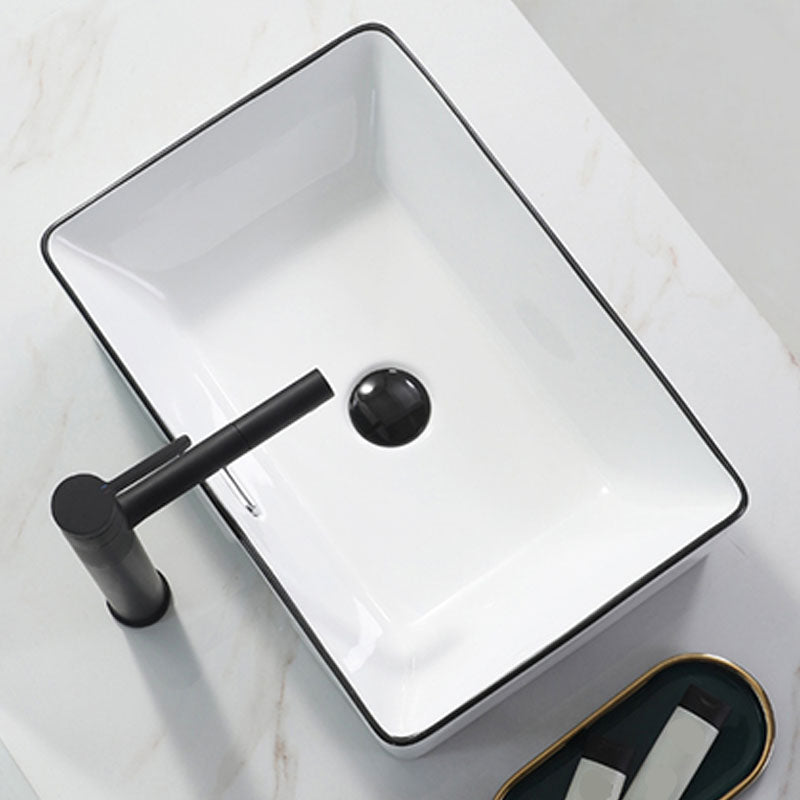 Bathroom Sink Ceramic Black Edging Anti-spill Rectangular Rod Single Handle Faucet Sink Clearhalo 'Bathroom Remodel & Bathroom Fixtures' 'Bathroom Sinks & Faucet Components' 'Bathroom Sinks' 'bathroom_sink' 'Home Improvement' 'home_improvement' 'home_improvement_bathroom_sink' 7233598