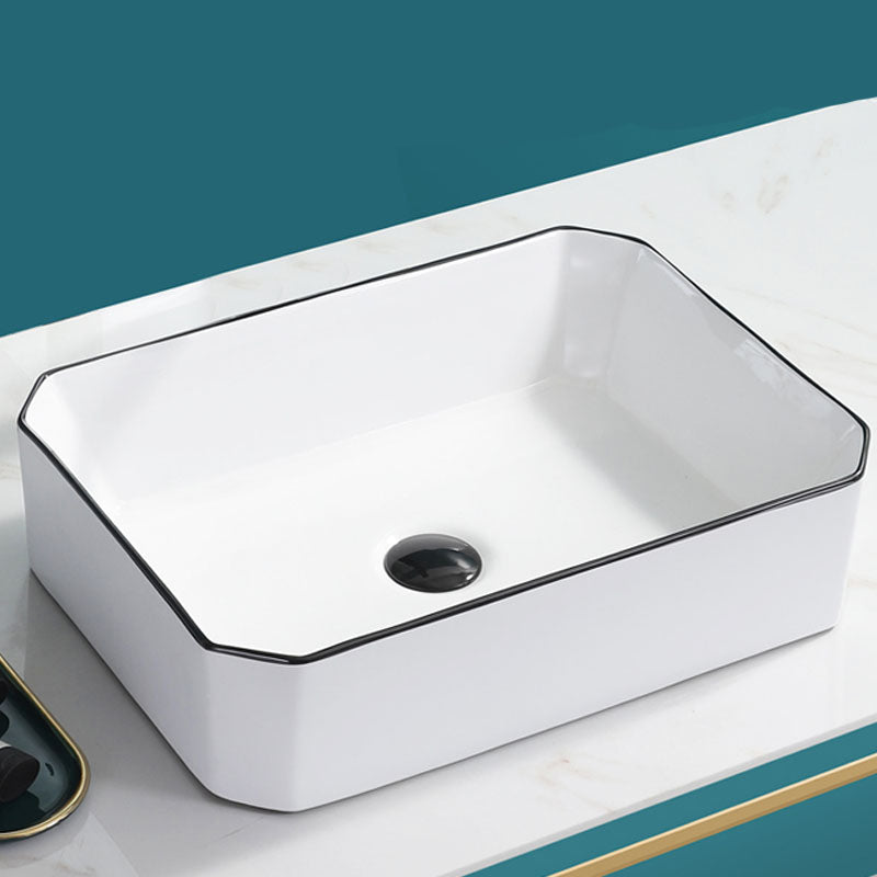 Bathroom Sink Ceramic Black Edging Anti-spill Rectangular Rod Single Handle Faucet Sink 20"L x 15"W x 5"H Sink Clearhalo 'Bathroom Remodel & Bathroom Fixtures' 'Bathroom Sinks & Faucet Components' 'Bathroom Sinks' 'bathroom_sink' 'Home Improvement' 'home_improvement' 'home_improvement_bathroom_sink' 7233602