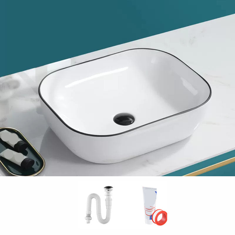 Bathroom Sink Ceramic Black Edging Anti-spill Rectangular Rod Single Handle Faucet Sink 18.1"L x 12.6"W x 5.3"H Sink Clearhalo 'Bathroom Remodel & Bathroom Fixtures' 'Bathroom Sinks & Faucet Components' 'Bathroom Sinks' 'bathroom_sink' 'Home Improvement' 'home_improvement' 'home_improvement_bathroom_sink' 7233605