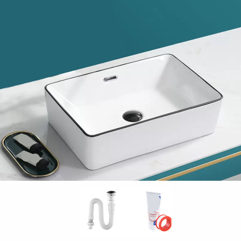 Bathroom Sink Ceramic Black Edging Anti-spill Rectangular Rod Single Handle Faucet Sink 17"L x 12"W x 6"H Sink Clearhalo 'Bathroom Remodel & Bathroom Fixtures' 'Bathroom Sinks & Faucet Components' 'Bathroom Sinks' 'bathroom_sink' 'Home Improvement' 'home_improvement' 'home_improvement_bathroom_sink' 7233612