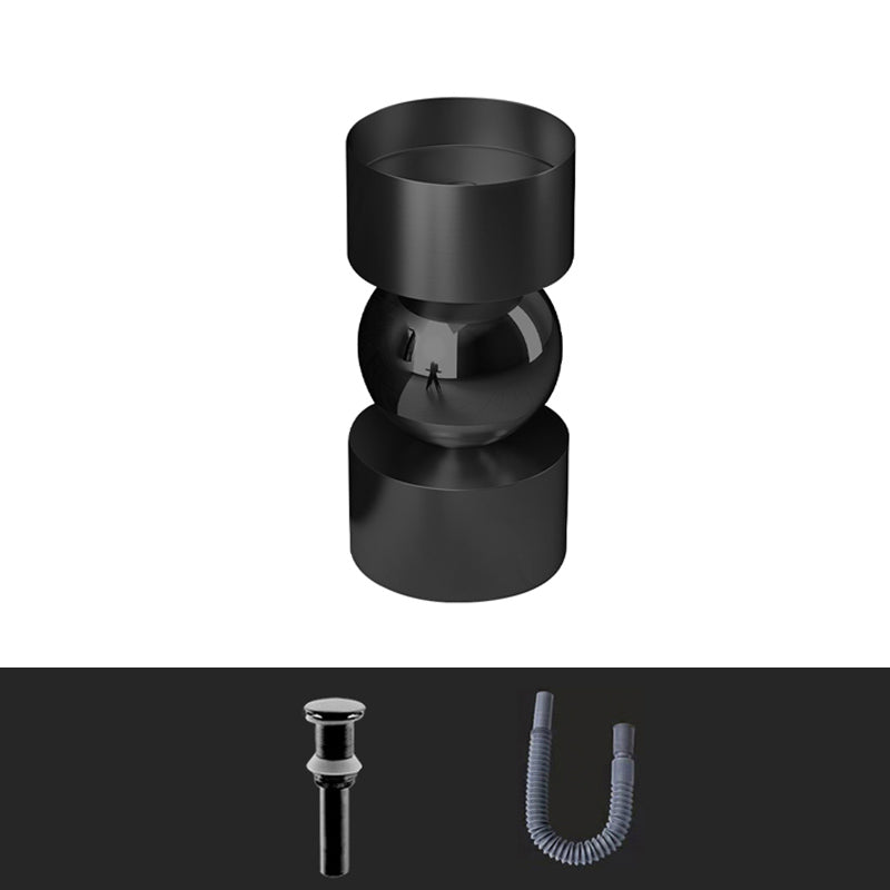 Contemporary Bathroom Sink with Pop-Up Drain Metal Round Pedestal Bathroom Sink Black Unavailiable Sink Clearhalo 'Bathroom Remodel & Bathroom Fixtures' 'Bathroom Sinks & Faucet Components' 'Bathroom Sinks' 'bathroom_sink' 'Home Improvement' 'home_improvement' 'home_improvement_bathroom_sink' 7233649