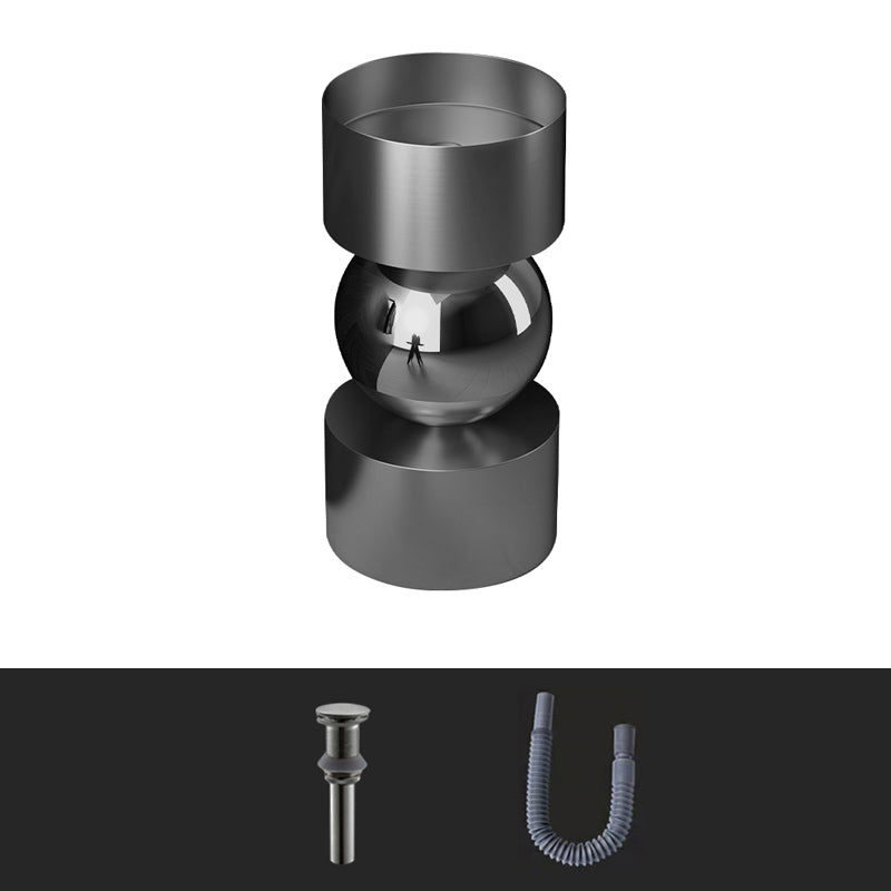 Contemporary Bathroom Sink with Pop-Up Drain Metal Round Pedestal Bathroom Sink Gun Grey Unavailiable Sink Clearhalo 'Bathroom Remodel & Bathroom Fixtures' 'Bathroom Sinks & Faucet Components' 'Bathroom Sinks' 'bathroom_sink' 'Home Improvement' 'home_improvement' 'home_improvement_bathroom_sink' 7233650