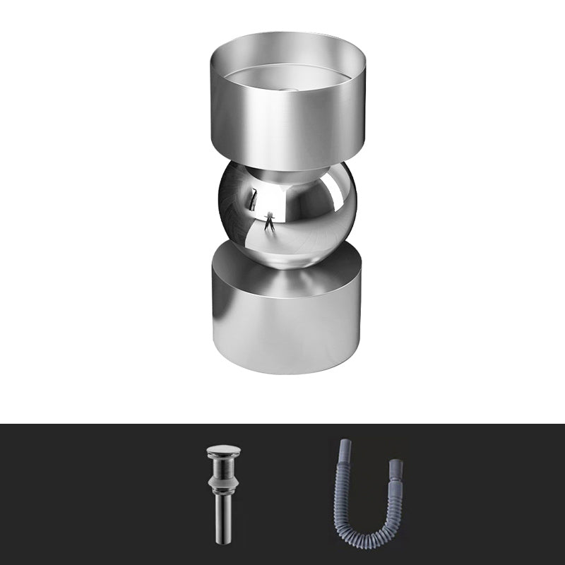 Contemporary Bathroom Sink with Pop-Up Drain Metal Round Pedestal Bathroom Sink Silver Unavailiable Sink Clearhalo 'Bathroom Remodel & Bathroom Fixtures' 'Bathroom Sinks & Faucet Components' 'Bathroom Sinks' 'bathroom_sink' 'Home Improvement' 'home_improvement' 'home_improvement_bathroom_sink' 7233652