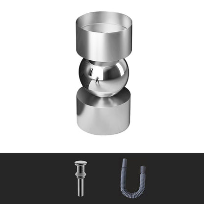 Contemporary Bathroom Sink with Pop-Up Drain Metal Round Pedestal Bathroom Sink Silver Unavailiable Sink Clearhalo 'Bathroom Remodel & Bathroom Fixtures' 'Bathroom Sinks & Faucet Components' 'Bathroom Sinks' 'bathroom_sink' 'Home Improvement' 'home_improvement' 'home_improvement_bathroom_sink' 7233652