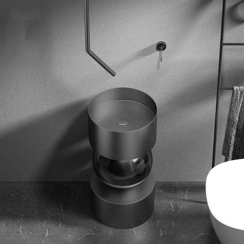 Contemporary Bathroom Sink with Pop-Up Drain Metal Round Pedestal Bathroom Sink Clearhalo 'Bathroom Remodel & Bathroom Fixtures' 'Bathroom Sinks & Faucet Components' 'Bathroom Sinks' 'bathroom_sink' 'Home Improvement' 'home_improvement' 'home_improvement_bathroom_sink' 7233653