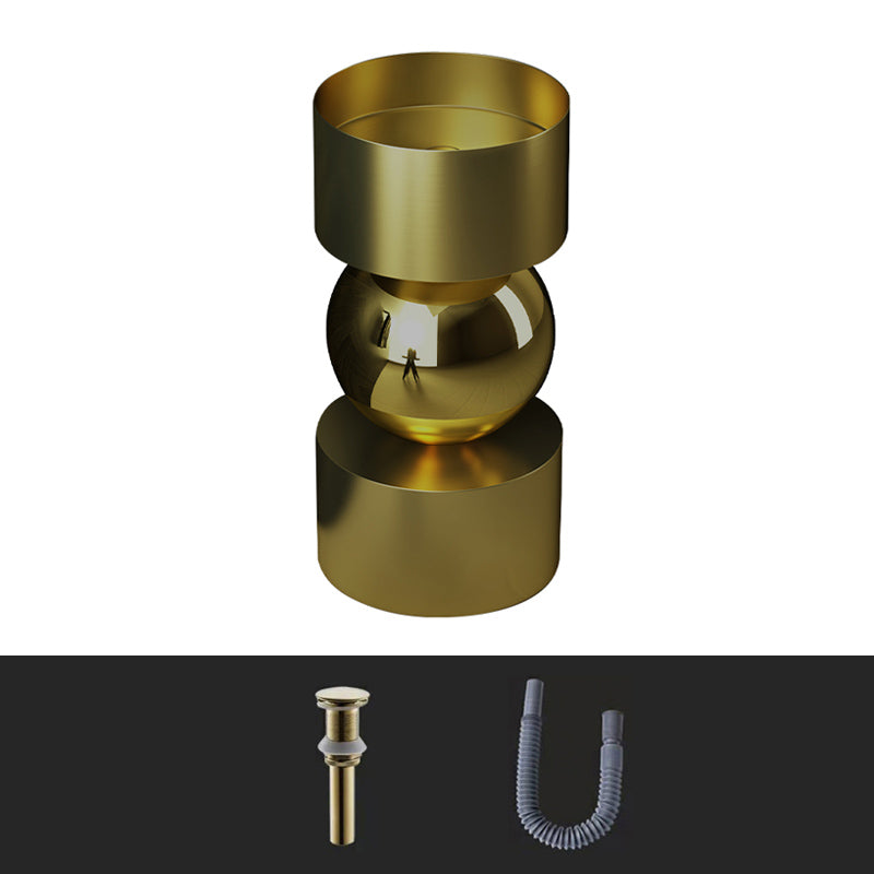 Contemporary Bathroom Sink with Pop-Up Drain Metal Round Pedestal Bathroom Sink Bronze Unavailiable Sink Clearhalo 'Bathroom Remodel & Bathroom Fixtures' 'Bathroom Sinks & Faucet Components' 'Bathroom Sinks' 'bathroom_sink' 'Home Improvement' 'home_improvement' 'home_improvement_bathroom_sink' 7233654