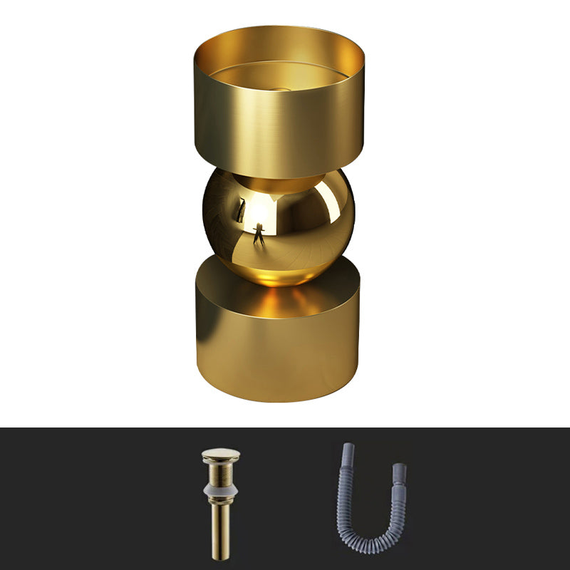 Contemporary Bathroom Sink with Pop-Up Drain Metal Round Pedestal Bathroom Sink Gold Unavailiable Sink Clearhalo 'Bathroom Remodel & Bathroom Fixtures' 'Bathroom Sinks & Faucet Components' 'Bathroom Sinks' 'bathroom_sink' 'Home Improvement' 'home_improvement' 'home_improvement_bathroom_sink' 7233659