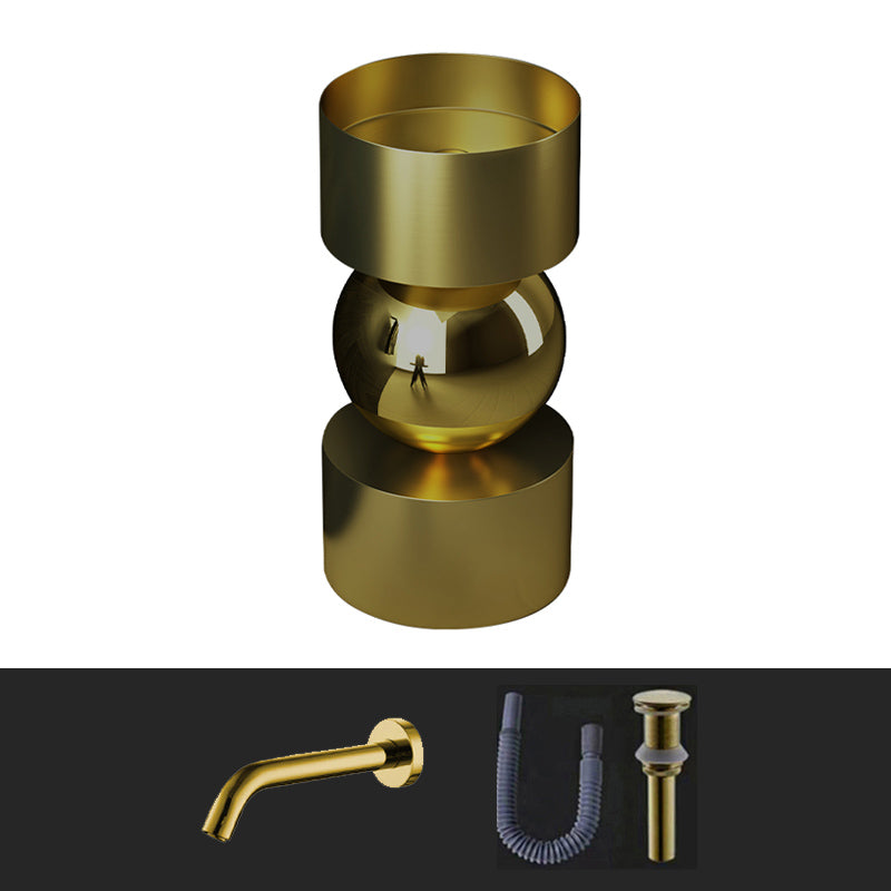 Contemporary Bathroom Sink with Pop-Up Drain Metal Round Pedestal Bathroom Sink Bronze Wall Mounted Faucet Sink with Faucet Clearhalo 'Bathroom Remodel & Bathroom Fixtures' 'Bathroom Sinks & Faucet Components' 'Bathroom Sinks' 'bathroom_sink' 'Home Improvement' 'home_improvement' 'home_improvement_bathroom_sink' 7233662