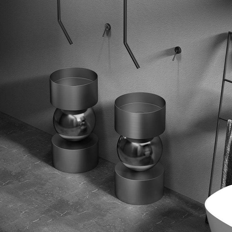 Contemporary Bathroom Sink with Pop-Up Drain Metal Round Pedestal Bathroom Sink Clearhalo 'Bathroom Remodel & Bathroom Fixtures' 'Bathroom Sinks & Faucet Components' 'Bathroom Sinks' 'bathroom_sink' 'Home Improvement' 'home_improvement' 'home_improvement_bathroom_sink' 7233664