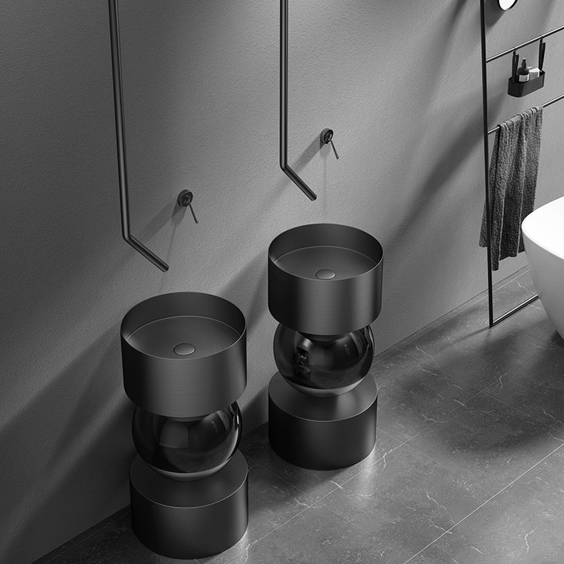 Contemporary Bathroom Sink with Pop-Up Drain Metal Round Pedestal Bathroom Sink Clearhalo 'Bathroom Remodel & Bathroom Fixtures' 'Bathroom Sinks & Faucet Components' 'Bathroom Sinks' 'bathroom_sink' 'Home Improvement' 'home_improvement' 'home_improvement_bathroom_sink' 7233666