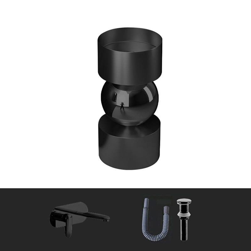 Contemporary Bathroom Sink with Pop-Up Drain Metal Round Pedestal Bathroom Sink Black Round Faucet Sink with Faucet Clearhalo 'Bathroom Remodel & Bathroom Fixtures' 'Bathroom Sinks & Faucet Components' 'Bathroom Sinks' 'bathroom_sink' 'Home Improvement' 'home_improvement' 'home_improvement_bathroom_sink' 7233668