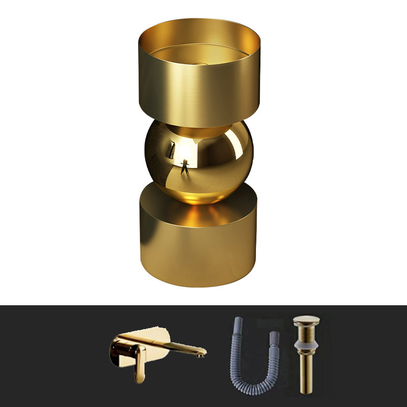 Contemporary Bathroom Sink with Pop-Up Drain Metal Round Pedestal Bathroom Sink Gold Round Faucet Sink with Faucet Clearhalo 'Bathroom Remodel & Bathroom Fixtures' 'Bathroom Sinks & Faucet Components' 'Bathroom Sinks' 'bathroom_sink' 'Home Improvement' 'home_improvement' 'home_improvement_bathroom_sink' 7233669