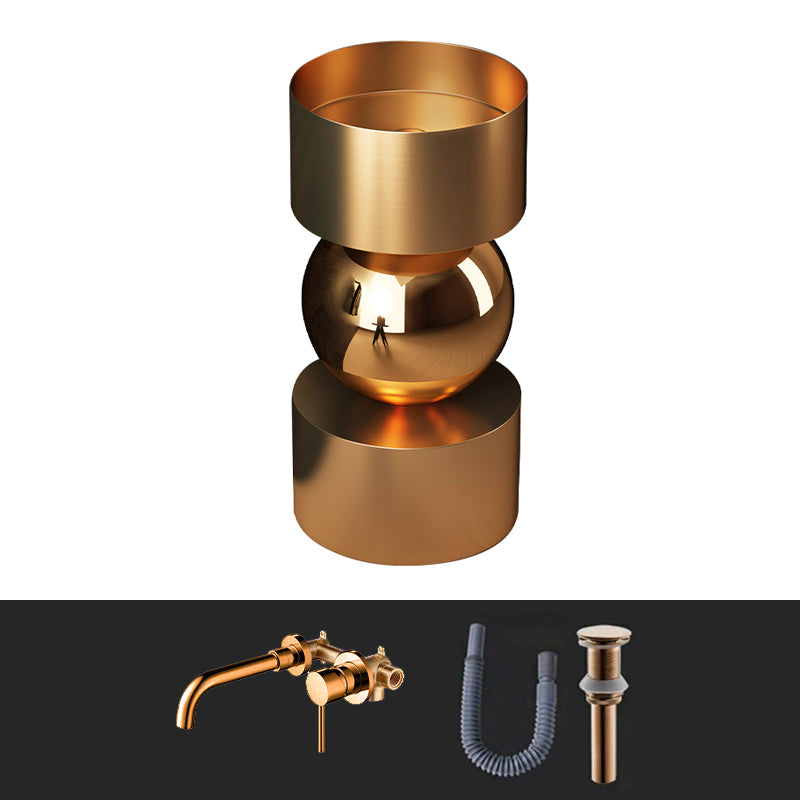 Contemporary Bathroom Sink with Pop-Up Drain Metal Round Pedestal Bathroom Sink Rose Gold Dual Hole Wall-Mounted Faucet Sink with Faucet Clearhalo 'Bathroom Remodel & Bathroom Fixtures' 'Bathroom Sinks & Faucet Components' 'Bathroom Sinks' 'bathroom_sink' 'Home Improvement' 'home_improvement' 'home_improvement_bathroom_sink' 7233673