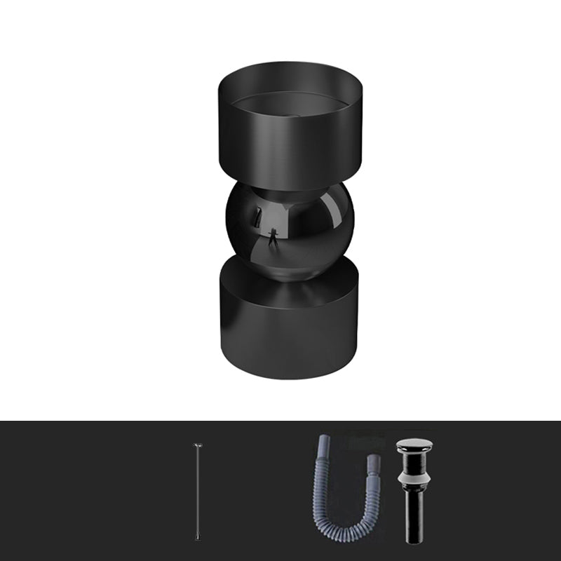 Contemporary Bathroom Sink with Pop-Up Drain Metal Round Pedestal Bathroom Sink Black Sensor Faucet Sink with Faucet Clearhalo 'Bathroom Remodel & Bathroom Fixtures' 'Bathroom Sinks & Faucet Components' 'Bathroom Sinks' 'bathroom_sink' 'Home Improvement' 'home_improvement' 'home_improvement_bathroom_sink' 7233674