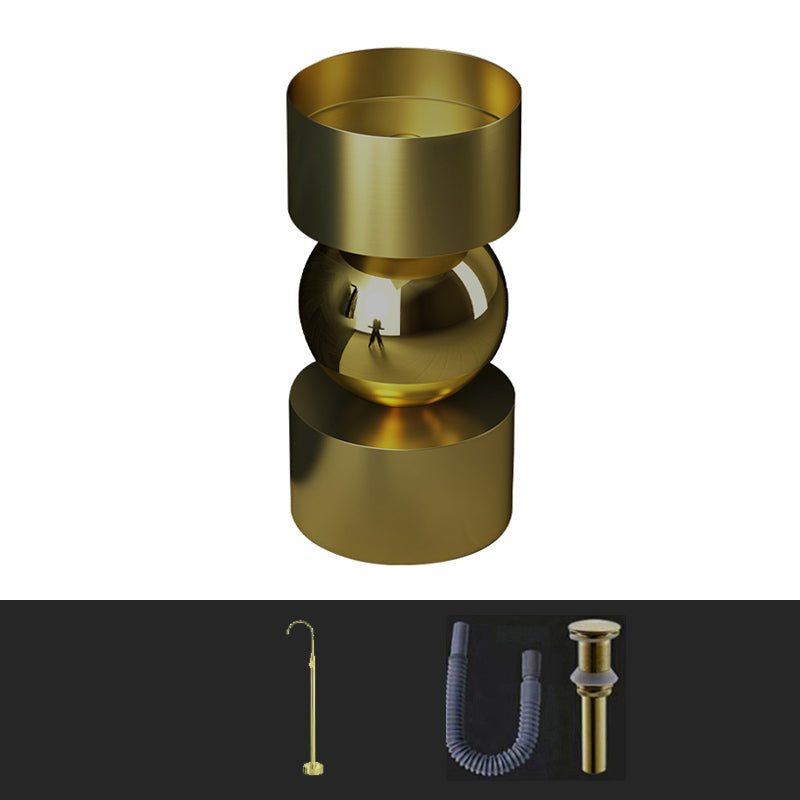 Contemporary Bathroom Sink with Pop-Up Drain Metal Round Pedestal Bathroom Sink Bronze Droplet Faucet Sink with Faucet Clearhalo 'Bathroom Remodel & Bathroom Fixtures' 'Bathroom Sinks & Faucet Components' 'Bathroom Sinks' 'bathroom_sink' 'Home Improvement' 'home_improvement' 'home_improvement_bathroom_sink' 7233678