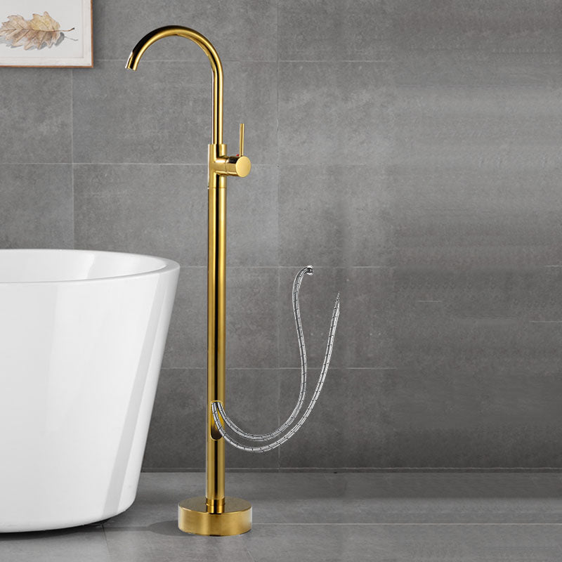 Contemporary Brass Freestanding Bathtub Faucet with 1-Handle Bathtub Faucet Gold Wall Hand Shower Not Included Clearhalo 'Bathroom Remodel & Bathroom Fixtures' 'Bathtub Faucets' 'bathtub_faucets' 'Home Improvement' 'home_improvement' 'home_improvement_bathtub_faucets' 7233739