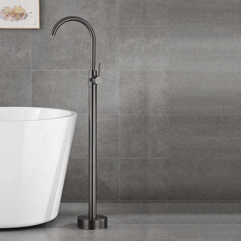Contemporary Brass Freestanding Bathtub Faucet with 1-Handle Bathtub Faucet Gun Grey Ground Hand Shower Not Included Clearhalo 'Bathroom Remodel & Bathroom Fixtures' 'Bathtub Faucets' 'bathtub_faucets' 'Home Improvement' 'home_improvement' 'home_improvement_bathtub_faucets' 7233740