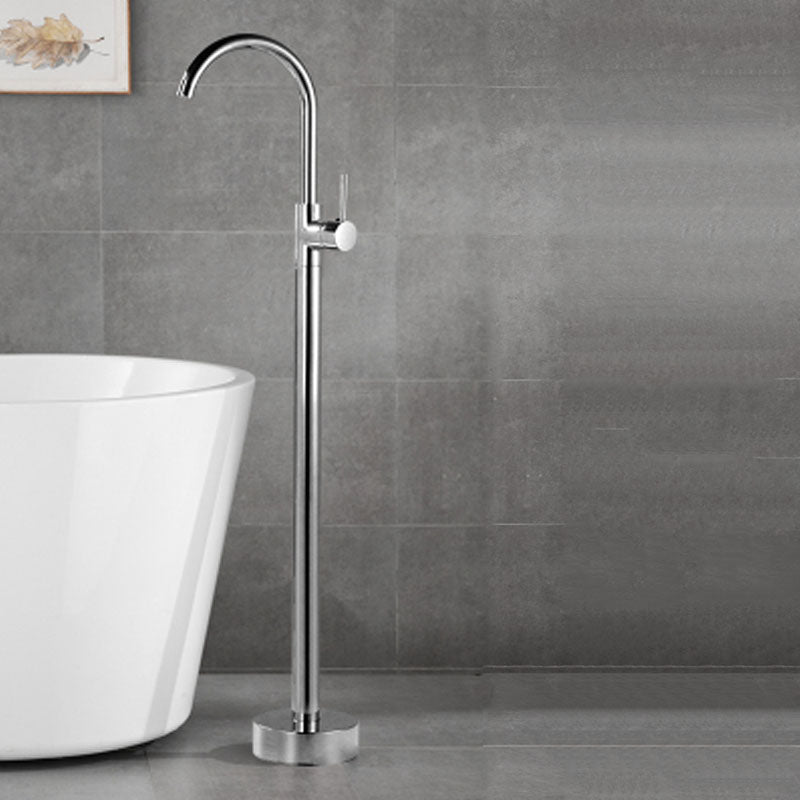 Contemporary Brass Freestanding Bathtub Faucet with 1-Handle Bathtub Faucet Chrome Ground Hand Shower Not Included Clearhalo 'Bathroom Remodel & Bathroom Fixtures' 'Bathtub Faucets' 'bathtub_faucets' 'Home Improvement' 'home_improvement' 'home_improvement_bathtub_faucets' 7233743