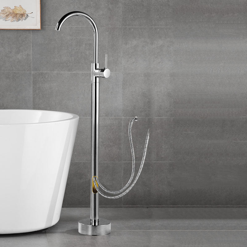 Contemporary Brass Freestanding Bathtub Faucet with 1-Handle Bathtub Faucet Chrome Wall Hand Shower Not Included Clearhalo 'Bathroom Remodel & Bathroom Fixtures' 'Bathtub Faucets' 'bathtub_faucets' 'Home Improvement' 'home_improvement' 'home_improvement_bathtub_faucets' 7233744