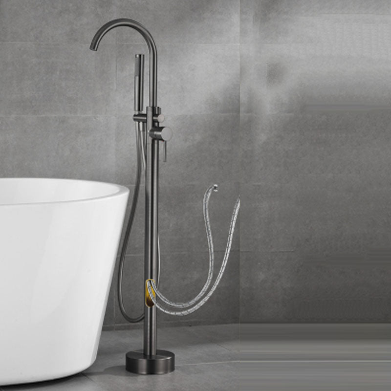 Contemporary Brass Freestanding Bathtub Faucet with 1-Handle Bathtub Faucet Gun Grey Wall Hand Shower Included Clearhalo 'Bathroom Remodel & Bathroom Fixtures' 'Bathtub Faucets' 'bathtub_faucets' 'Home Improvement' 'home_improvement' 'home_improvement_bathtub_faucets' 7233745