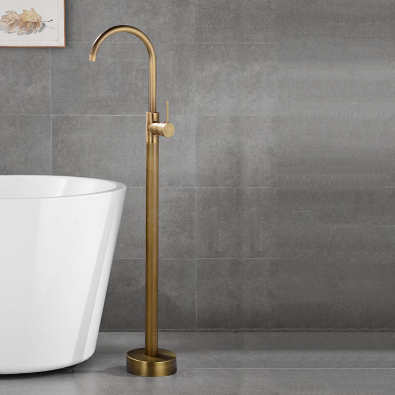 Contemporary Brass Freestanding Bathtub Faucet with 1-Handle Bathtub Faucet Bronze Ground Hand Shower Not Included Clearhalo 'Bathroom Remodel & Bathroom Fixtures' 'Bathtub Faucets' 'bathtub_faucets' 'Home Improvement' 'home_improvement' 'home_improvement_bathtub_faucets' 7233749