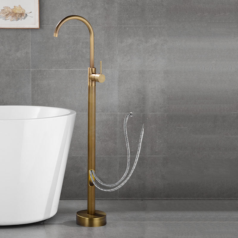 Contemporary Brass Freestanding Bathtub Faucet with 1-Handle Bathtub Faucet Bronze Wall Hand Shower Not Included Clearhalo 'Bathroom Remodel & Bathroom Fixtures' 'Bathtub Faucets' 'bathtub_faucets' 'Home Improvement' 'home_improvement' 'home_improvement_bathtub_faucets' 7233750
