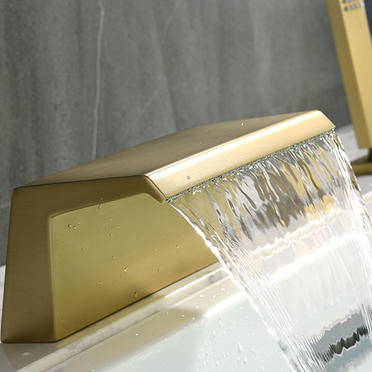 Brass Roman Bathtub Faucet Waterfall Spout Tub Faucet with Hand Shower Clearhalo 'Bathroom Remodel & Bathroom Fixtures' 'Bathtub Faucets' 'bathtub_faucets' 'Home Improvement' 'home_improvement' 'home_improvement_bathtub_faucets' 7233759