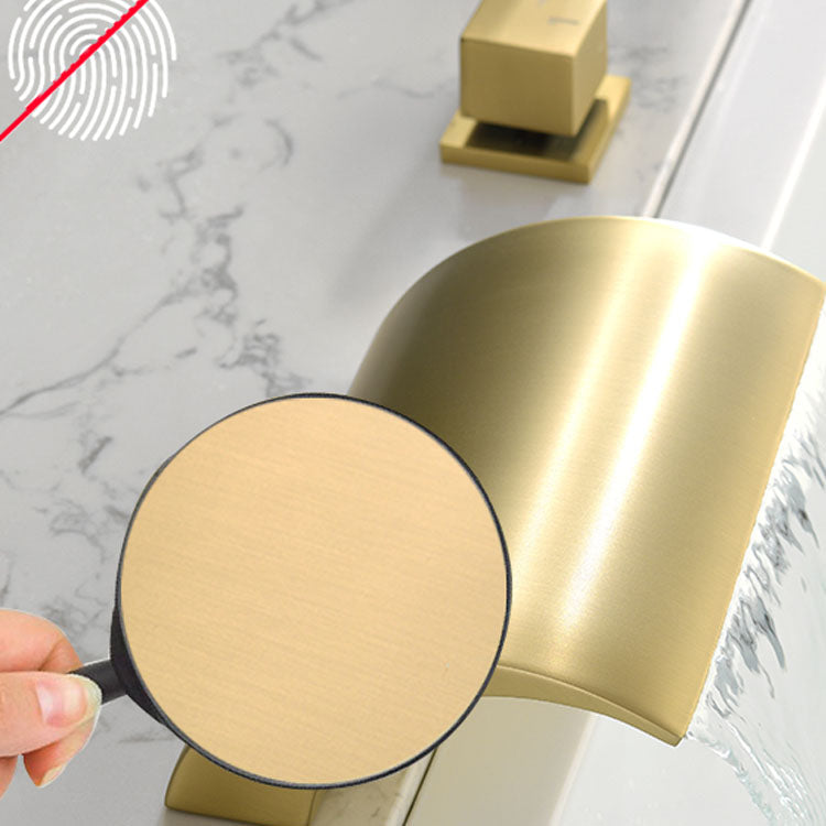 Brass Roman Bathtub Faucet Waterfall Spout Tub Faucet with Hand Shower Clearhalo 'Bathroom Remodel & Bathroom Fixtures' 'Bathtub Faucets' 'bathtub_faucets' 'Home Improvement' 'home_improvement' 'home_improvement_bathtub_faucets' 7233772