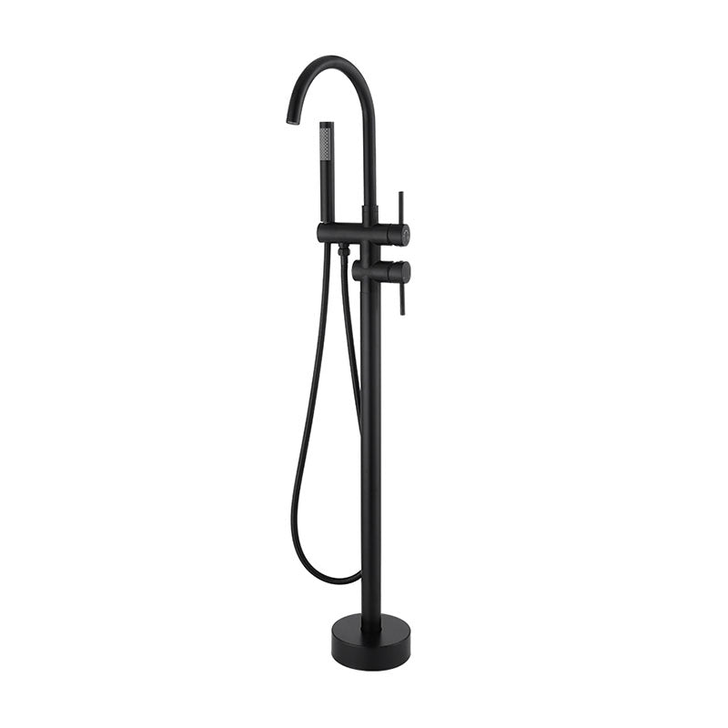 Modern Brass Freestanding Bathtub Faucet with Hose Bathtub Faucet Black Round Clearhalo 'Bathroom Remodel & Bathroom Fixtures' 'Bathtub Faucets' 'bathtub_faucets' 'Home Improvement' 'home_improvement' 'home_improvement_bathtub_faucets' 7233784