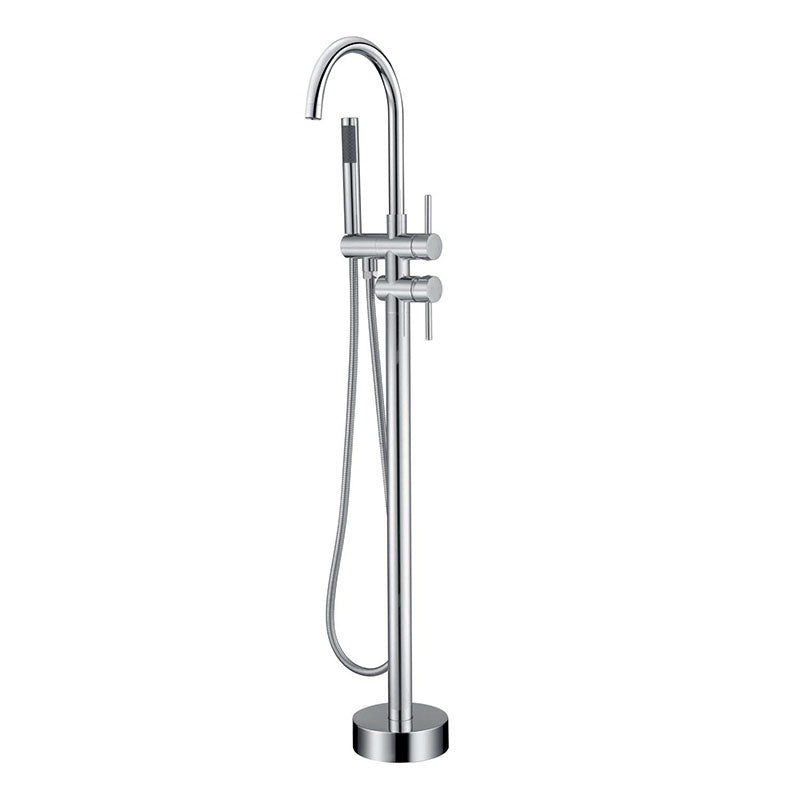 Modern Brass Freestanding Bathtub Faucet with Hose Bathtub Faucet Chrome Round Clearhalo 'Bathroom Remodel & Bathroom Fixtures' 'Bathtub Faucets' 'bathtub_faucets' 'Home Improvement' 'home_improvement' 'home_improvement_bathtub_faucets' 7233791