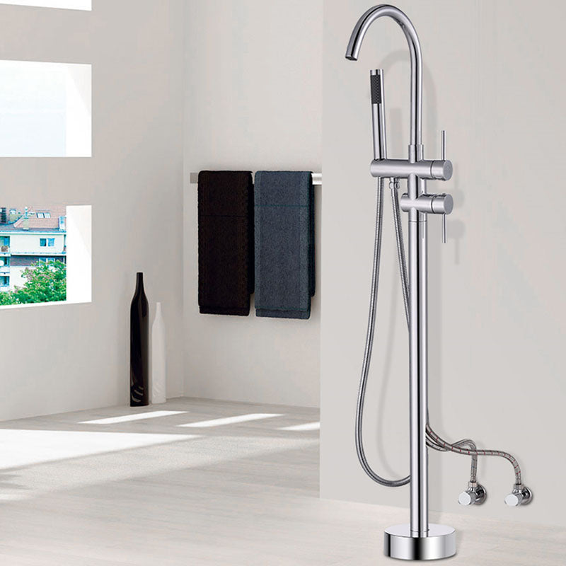 Modern Brass Freestanding Bathtub Faucet with Hose Bathtub Faucet Chrome Round Wall Clearhalo 'Bathroom Remodel & Bathroom Fixtures' 'Bathtub Faucets' 'bathtub_faucets' 'Home Improvement' 'home_improvement' 'home_improvement_bathtub_faucets' 7233793