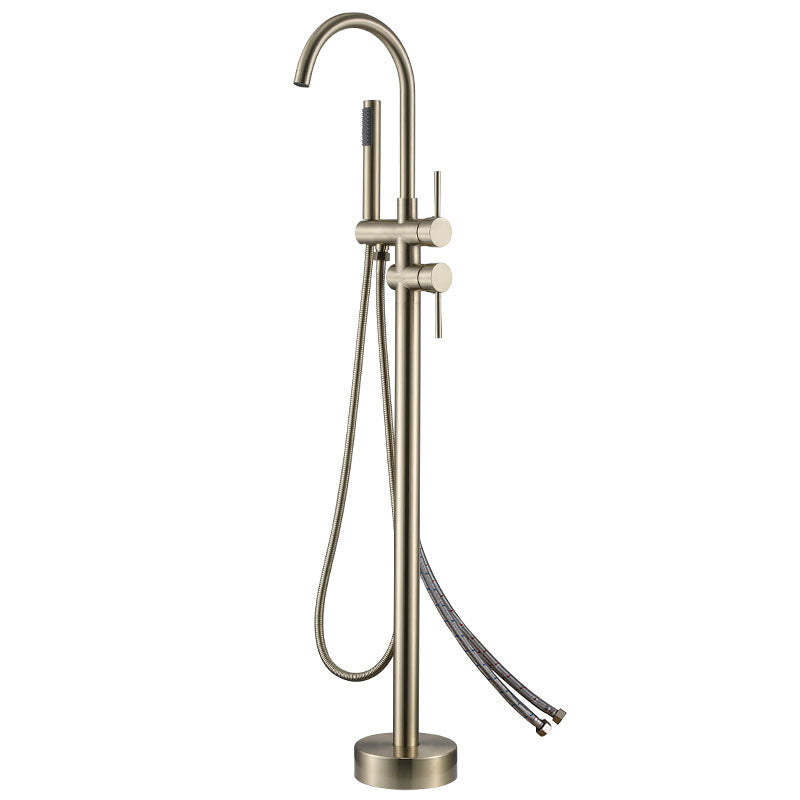Modern Brass Freestanding Bathtub Faucet with Hose Bathtub Faucet Gold Round Wall Clearhalo 'Bathroom Remodel & Bathroom Fixtures' 'Bathtub Faucets' 'bathtub_faucets' 'Home Improvement' 'home_improvement' 'home_improvement_bathtub_faucets' 7233802