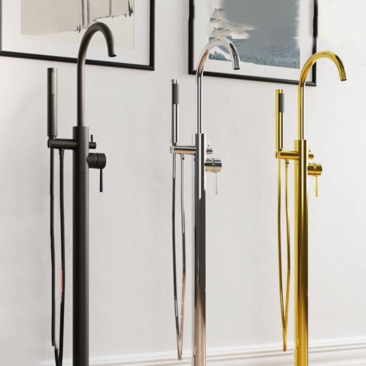 Modern Freestanding Tub Filler with 2 Handles Floor Mounted Bathroom Faucet Clearhalo 'Bathroom Remodel & Bathroom Fixtures' 'Bathtub Faucets' 'bathtub_faucets' 'Home Improvement' 'home_improvement' 'home_improvement_bathtub_faucets' 7233970