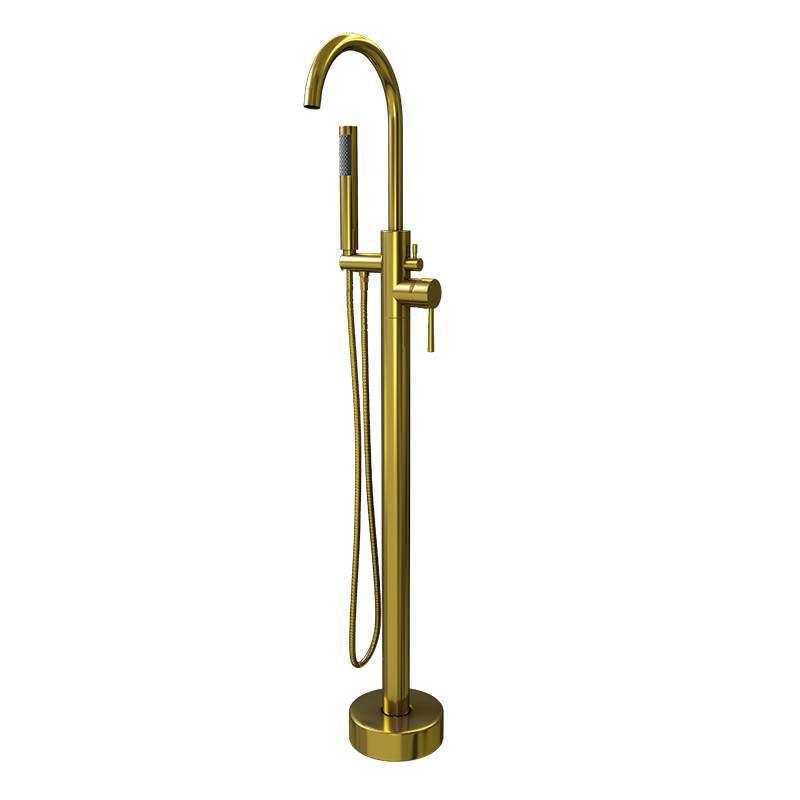 Modern Freestanding Tub Filler with 2 Handles Floor Mounted Bathroom Faucet Gold Hand Shower Included Ground Clearhalo 'Bathroom Remodel & Bathroom Fixtures' 'Bathtub Faucets' 'bathtub_faucets' 'Home Improvement' 'home_improvement' 'home_improvement_bathtub_faucets' 7233972