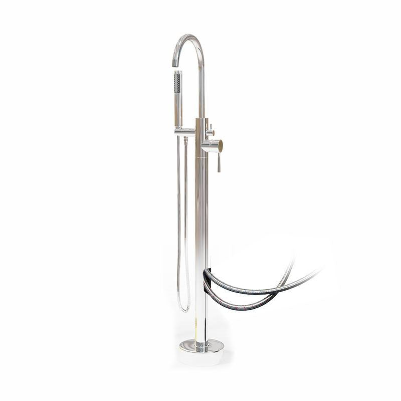 Modern Freestanding Tub Filler with 2 Handles Floor Mounted Bathroom Faucet Chrome Hand Shower Included Wall Clearhalo 'Bathroom Remodel & Bathroom Fixtures' 'Bathtub Faucets' 'bathtub_faucets' 'Home Improvement' 'home_improvement' 'home_improvement_bathtub_faucets' 7233979