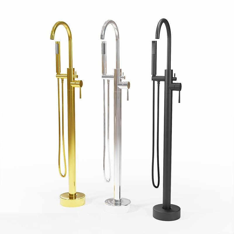 Modern Freestanding Tub Filler with 2 Handles Floor Mounted Bathroom Faucet Clearhalo 'Bathroom Remodel & Bathroom Fixtures' 'Bathtub Faucets' 'bathtub_faucets' 'Home Improvement' 'home_improvement' 'home_improvement_bathtub_faucets' 7233983