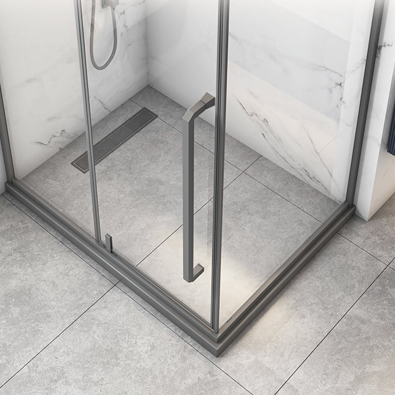 Grey Framed Shower Bath Door Pivot Transparent Tempered Shower Doors Clearhalo 'Bathroom Remodel & Bathroom Fixtures' 'Home Improvement' 'home_improvement' 'home_improvement_shower_tub_doors' 'Shower and Tub Doors' 'shower_tub_doors' 'Showers & Bathtubs' 7235045