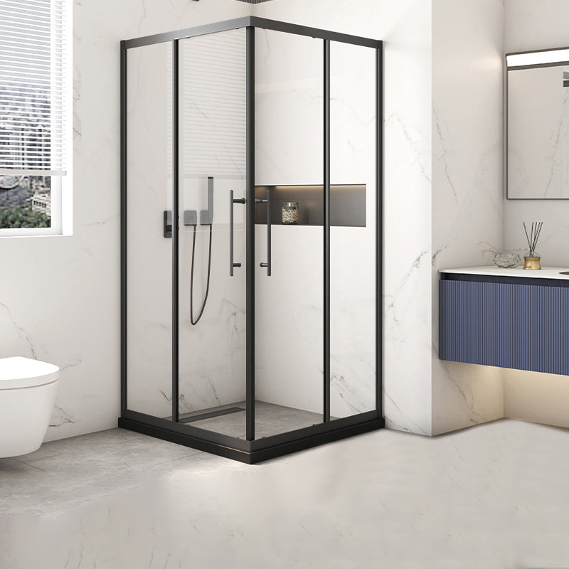 Black Framed Shower Doors Double Sliding Tempered Shower Bath Door 35"L x 47"W x 79"H Left Clearhalo 'Bathroom Remodel & Bathroom Fixtures' 'Home Improvement' 'home_improvement' 'home_improvement_shower_tub_doors' 'Shower and Tub Doors' 'shower_tub_doors' 'Showers & Bathtubs' 7235057