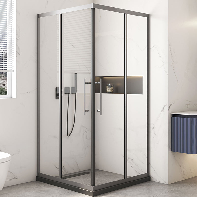 Black Framed Shower Doors Double Sliding Tempered Shower Bath Door Clearhalo 'Bathroom Remodel & Bathroom Fixtures' 'Home Improvement' 'home_improvement' 'home_improvement_shower_tub_doors' 'Shower and Tub Doors' 'shower_tub_doors' 'Showers & Bathtubs' 7235058