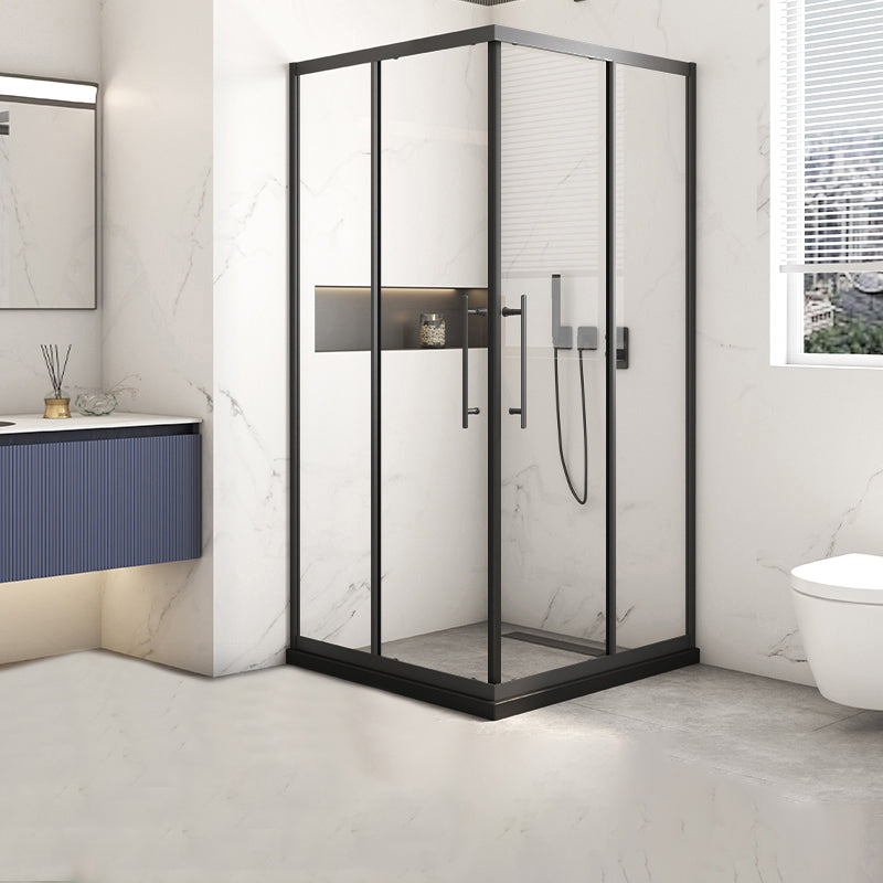 Black Framed Shower Doors Double Sliding Tempered Shower Bath Door Right Clearhalo 'Bathroom Remodel & Bathroom Fixtures' 'Home Improvement' 'home_improvement' 'home_improvement_shower_tub_doors' 'Shower and Tub Doors' 'shower_tub_doors' 'Showers & Bathtubs' 7235068