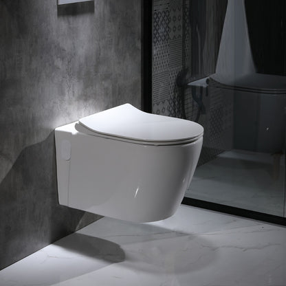 Modern Wall Mount Flush Toilet White Urine Toilet with Seat for Bathroom 14"L x 22"W x 14"H White Toilet Only