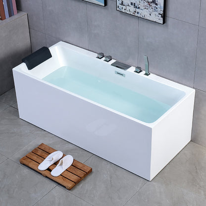 Back to Wall Soaking Bathtub Antique Finish Rectangular Modern Bath Tub Tub with Silver 5-Piece Set