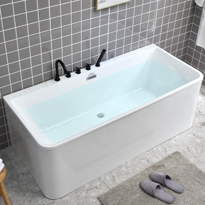 Modern Rectangular Bath Acrylic Center-Front Freestanding Bathtub 63"L x 30"W x 23"H No Waterfall, No Constant Temperature Tub with Black 5-Piece Set Clearhalo 'Bathroom Remodel & Bathroom Fixtures' 'Bathtubs' 'Home Improvement' 'home_improvement' 'home_improvement_bathtubs' 'Showers & Bathtubs' 7235997