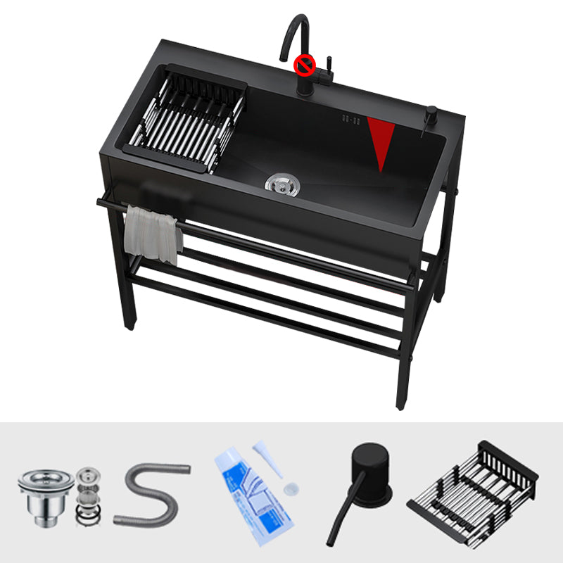 Modern Style Kitchen Sink All-in-one Black Kitchen Sink with Drain Assembly 35"L x 18"W x 34"H Sink Only None Clearhalo 'Home Improvement' 'home_improvement' 'home_improvement_kitchen_sinks' 'Kitchen Remodel & Kitchen Fixtures' 'Kitchen Sinks & Faucet Components' 'Kitchen Sinks' 'kitchen_sinks' 7237077