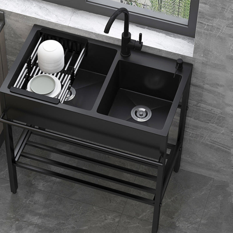 Modern Style Kitchen Sink All-in-one Black Kitchen Sink with Drain Assembly Clearhalo 'Home Improvement' 'home_improvement' 'home_improvement_kitchen_sinks' 'Kitchen Remodel & Kitchen Fixtures' 'Kitchen Sinks & Faucet Components' 'Kitchen Sinks' 'kitchen_sinks' 7237078